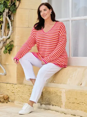 Work Comfort Wardrobe Classic Miley Organic Knit Jumper - Fuchsia/Orange