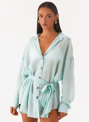 Miley Oversized Chiffon Shirt - Pale Blue SoftTouchFinish Perfect Wear