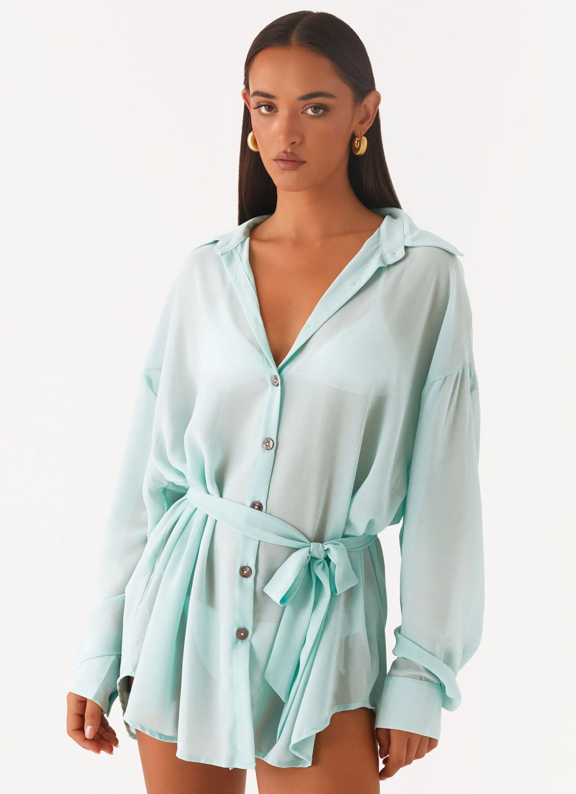 Miley Oversized Chiffon Shirt - Pale Blue SoftTouchFinish Perfect Wear
