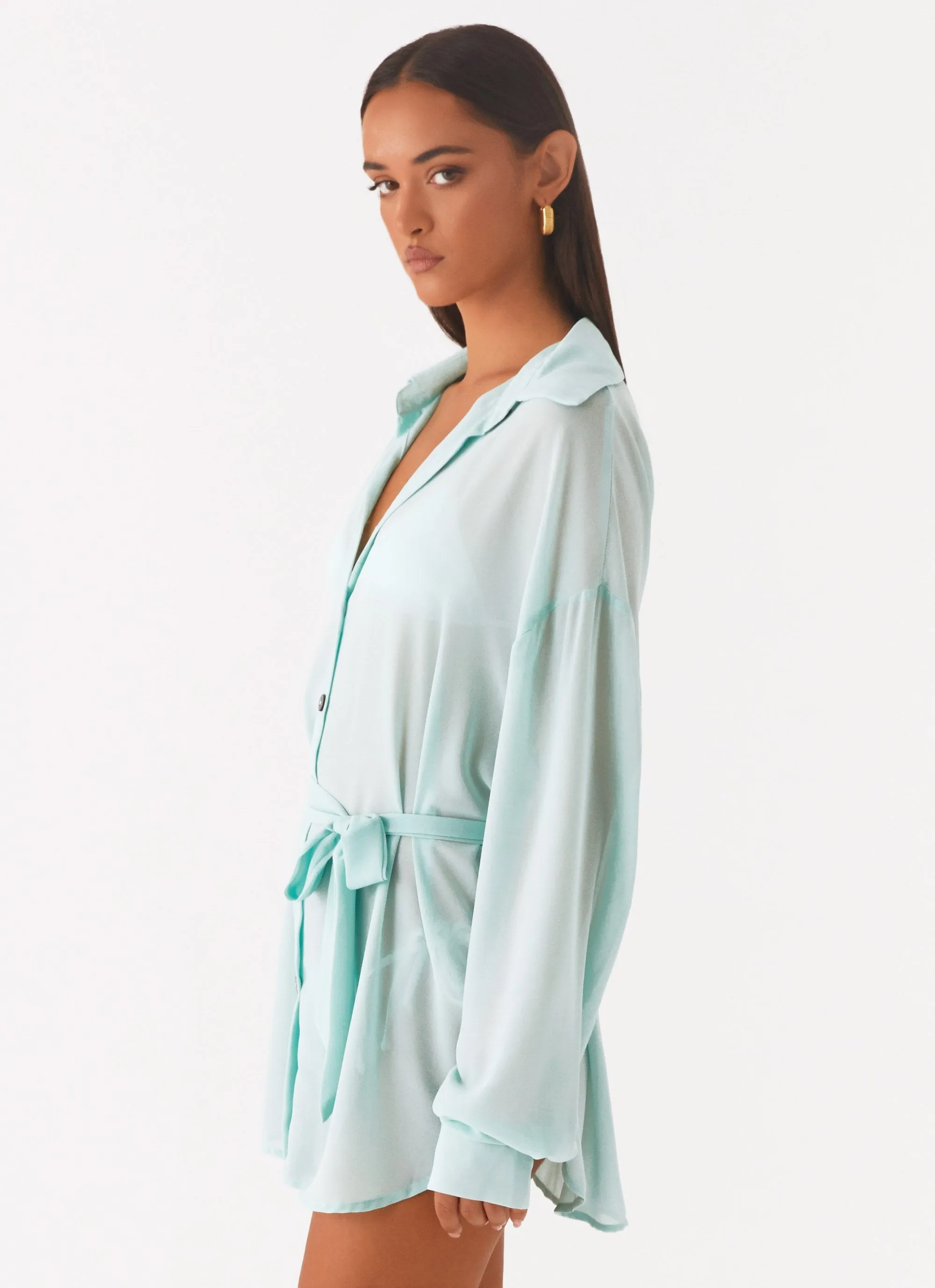 Miley Oversized Chiffon Shirt - Pale Blue Ultra Soft Blended Textile