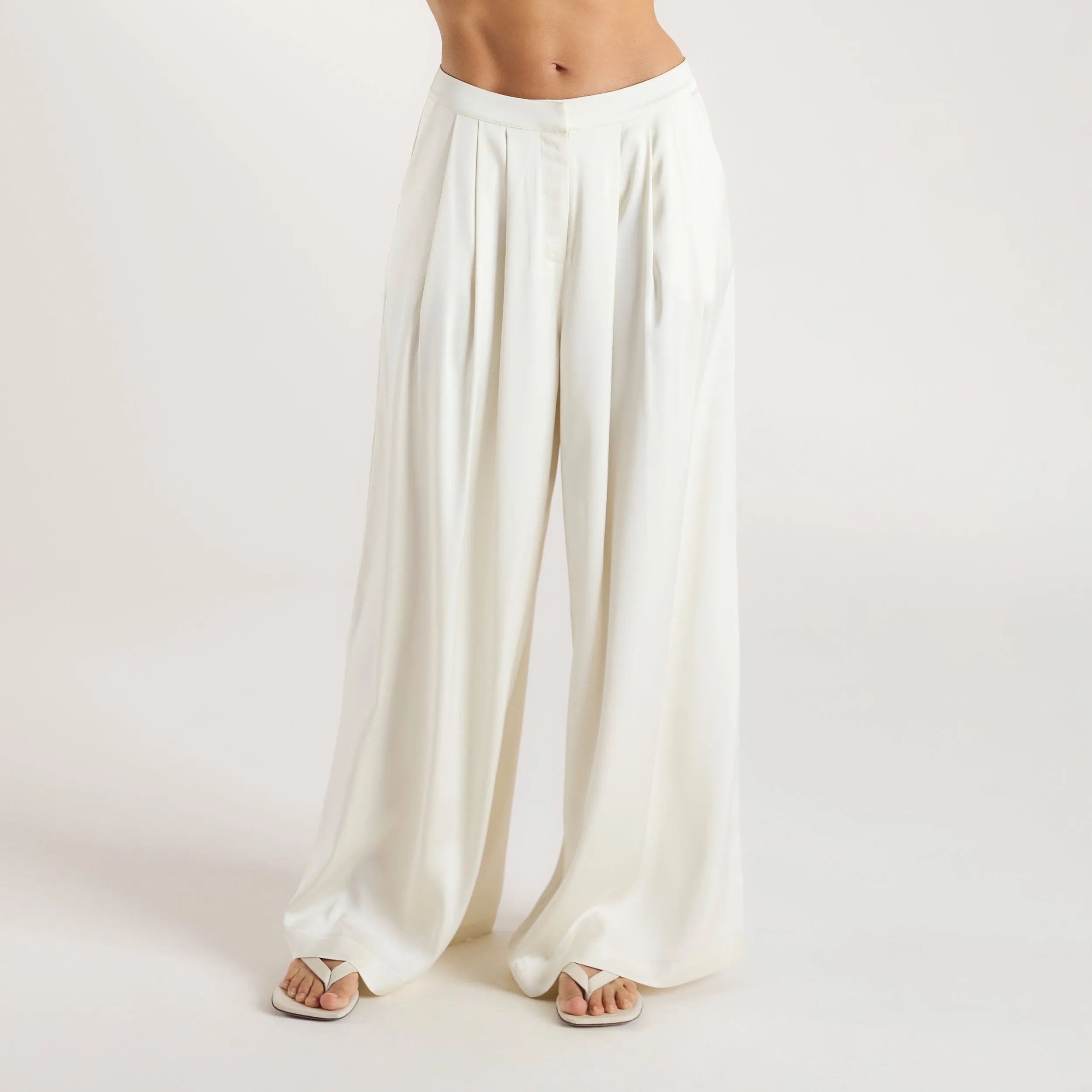Ultimate Wear Lightweight Wear Mimi Satin Pleated Pants - Cream