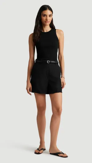Mini Tailored Shorts in Viscose Linen Twill | Black Tactile Feedback Loops Easy Stretch