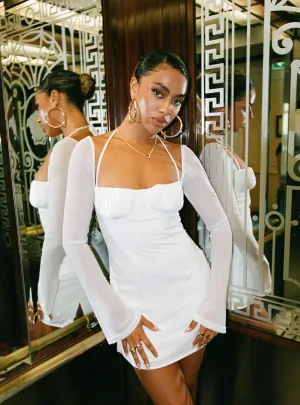 Soft and Stylish UV-Resistant Dyer Sheer Sleeve Mini Dress White