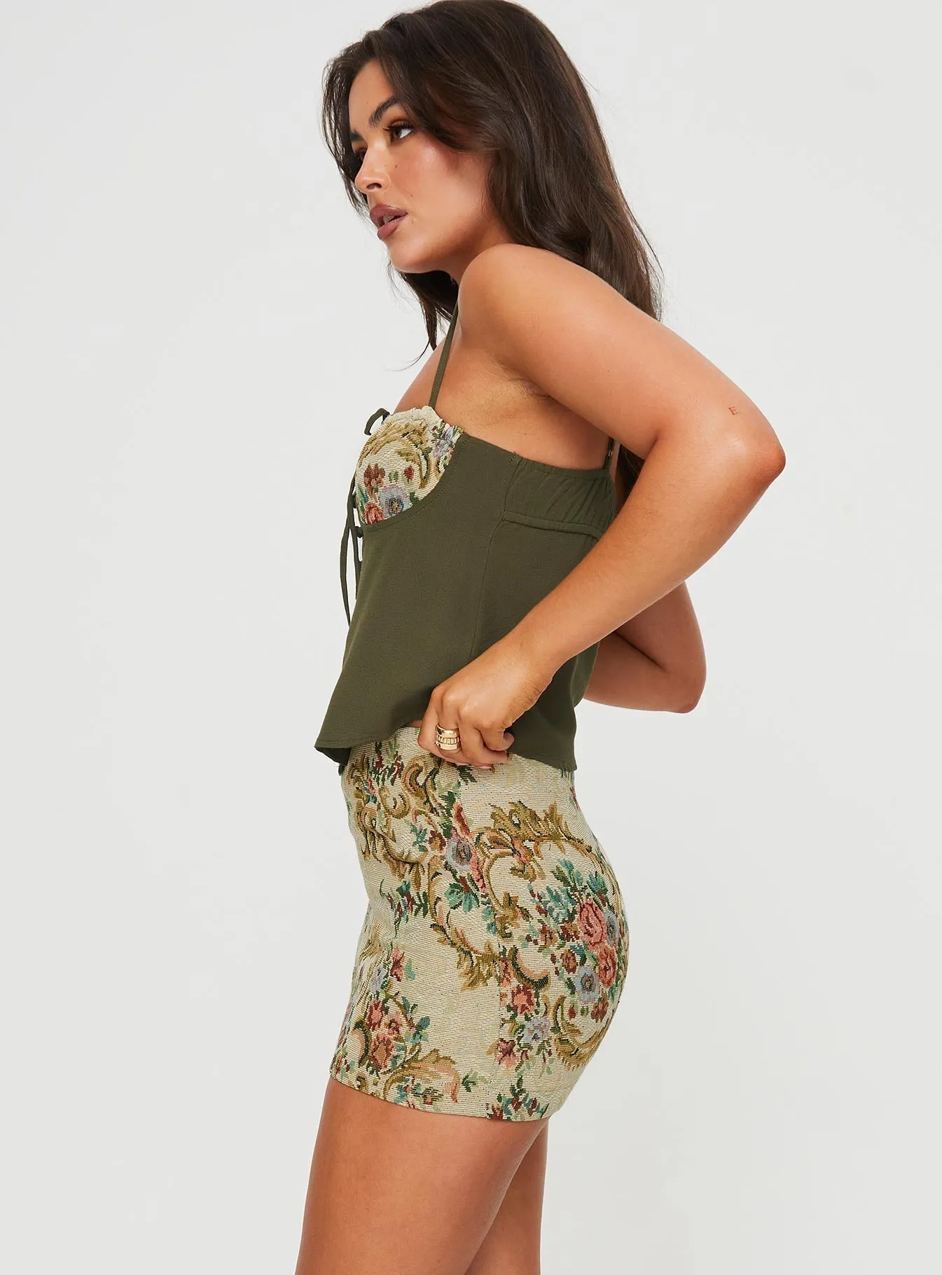 Mirai Tapestry Mini Skirt Multi Outfit Focused