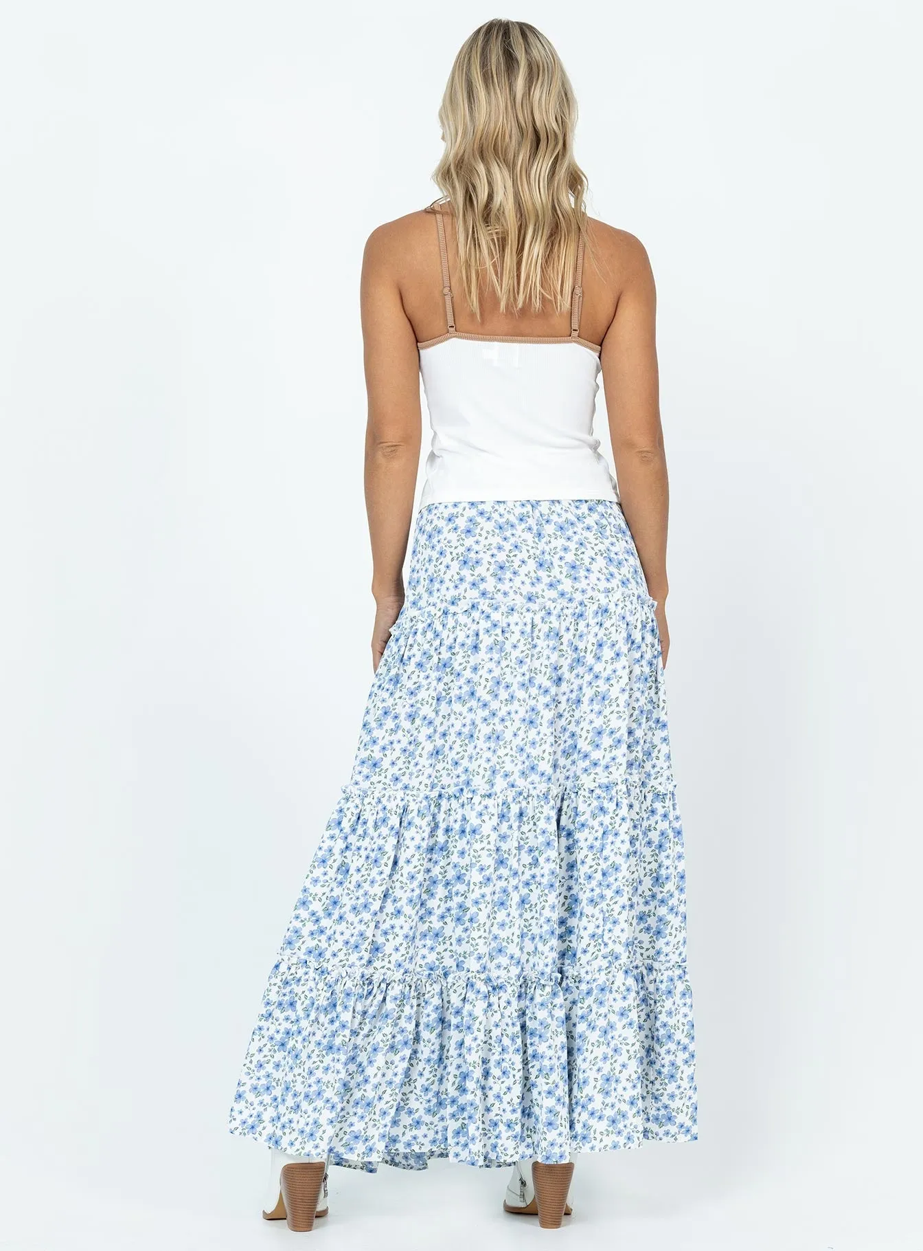 Miriah Maxi Skirt Blue Floral Aesthetic Fit