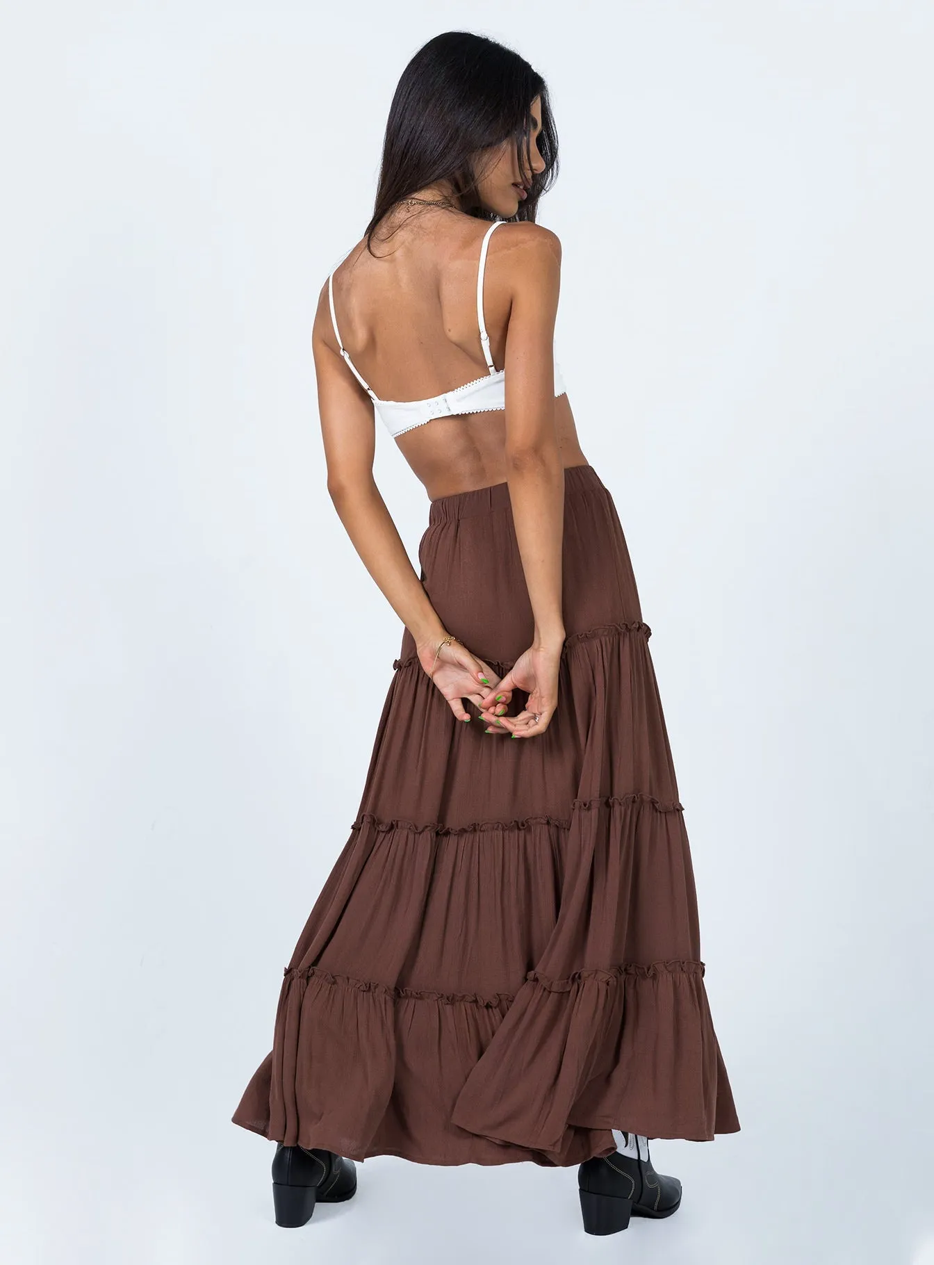 Seamless Edging Knitted Fabric Miriah Maxi Skirt Brown
