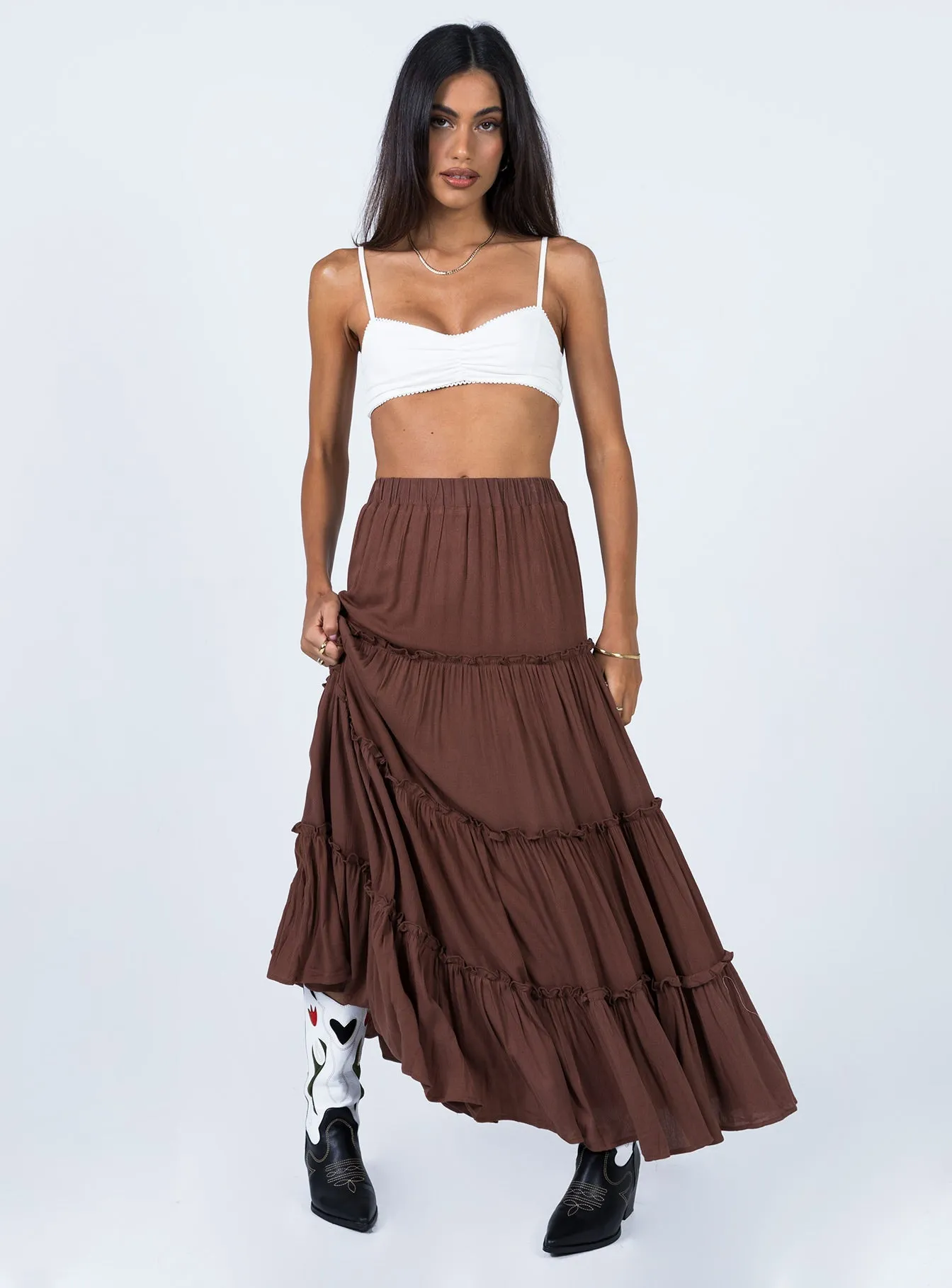 Miriah Maxi Skirt Brown Matching Belt