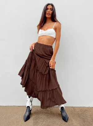 Date night Editorial Look Miriah Maxi Skirt Brown