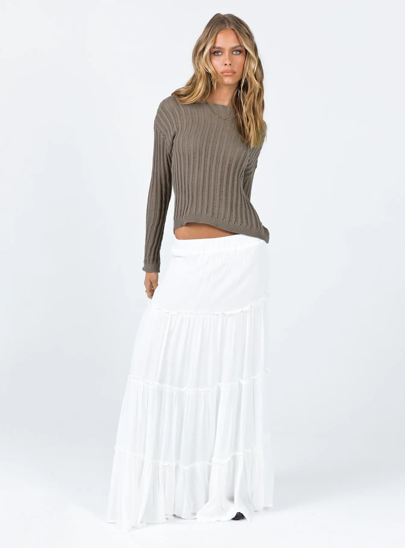 Anti Pilling Treatment Miriah Maxi Skirt White