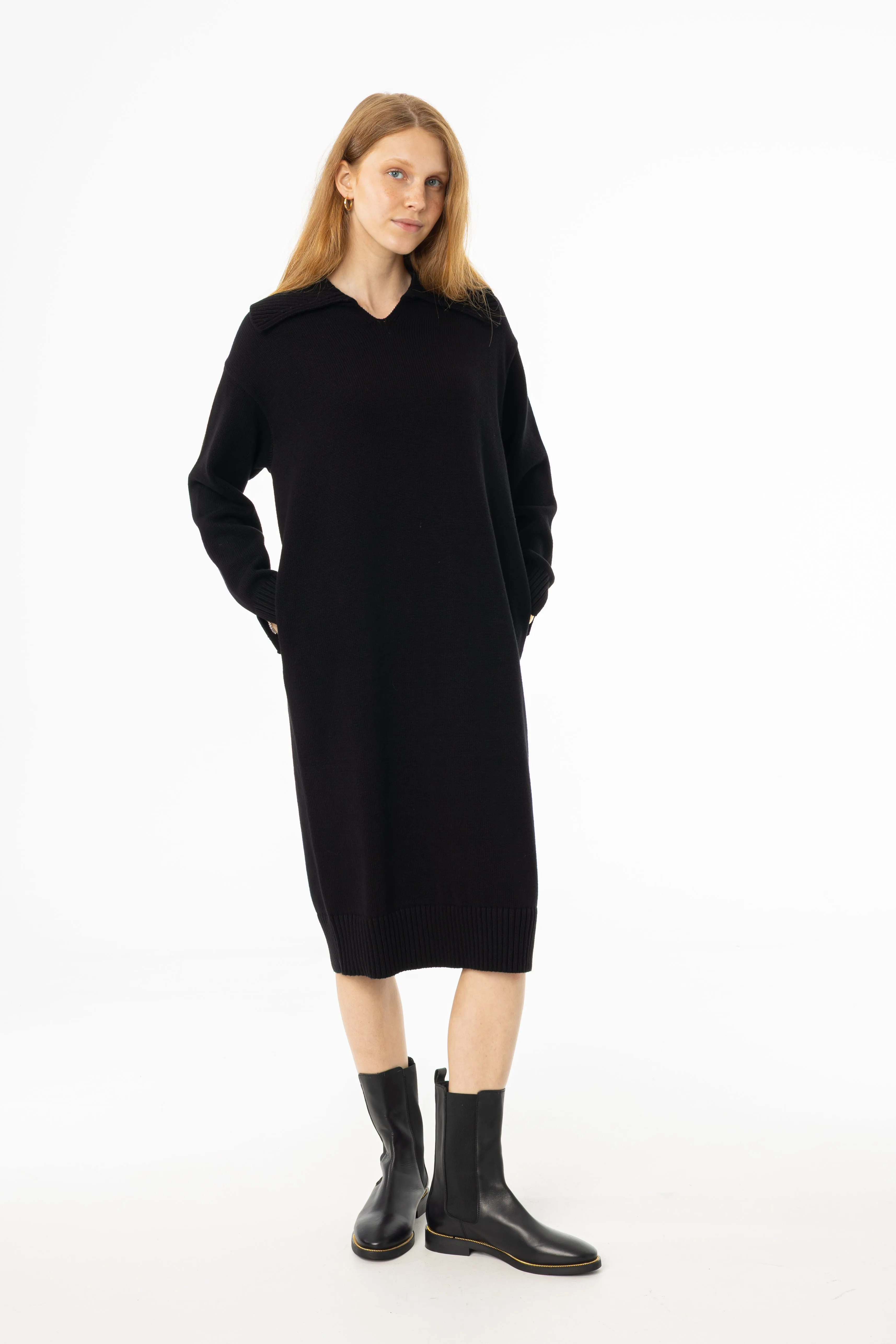 Black Knit Sweater Dress Stylish Silhouette