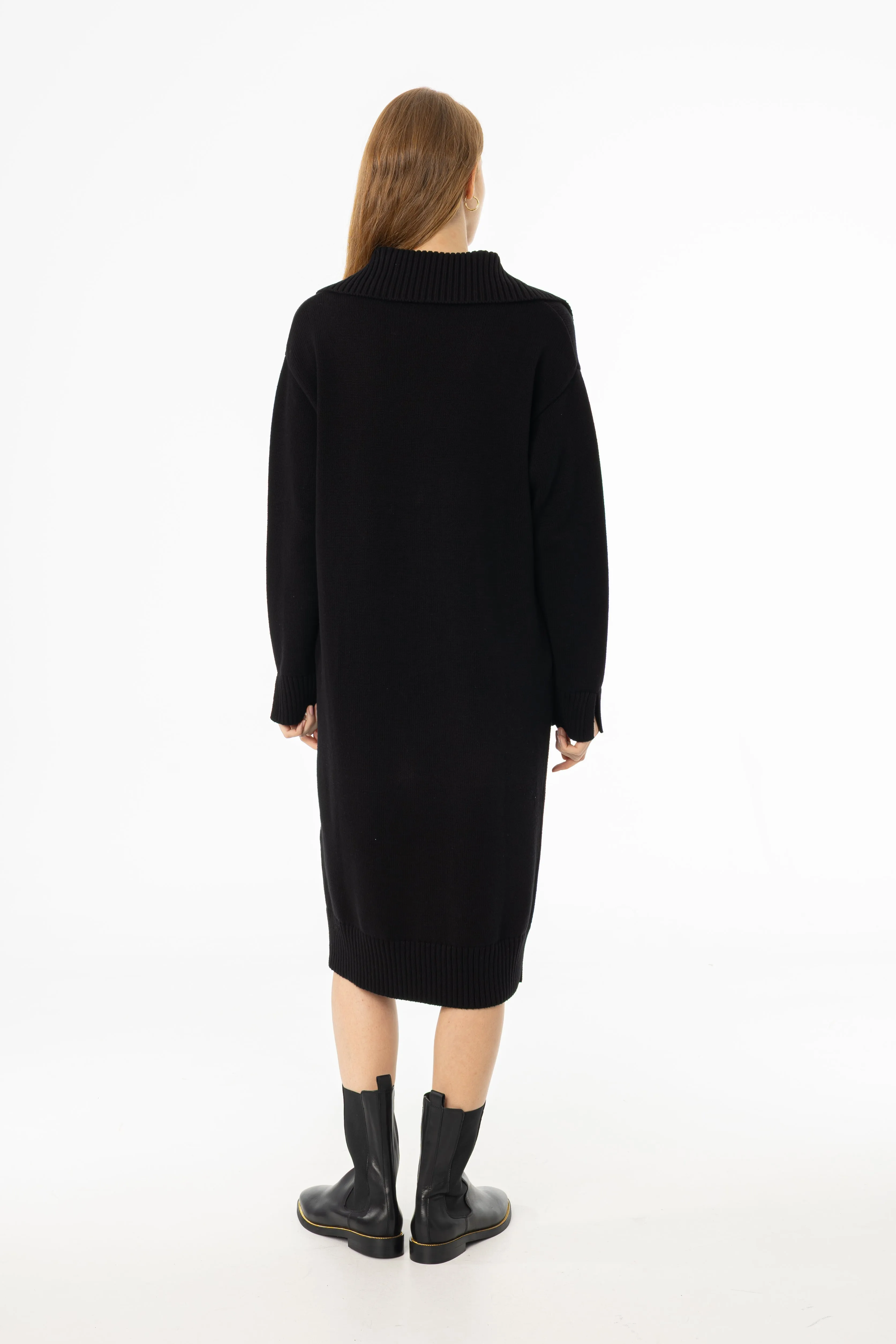 Black Knit Sweater Dress Side Slit