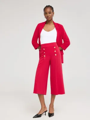 Wide-Leg Gaucho Pants With Button Details Air Comfort ResilientElasticBand