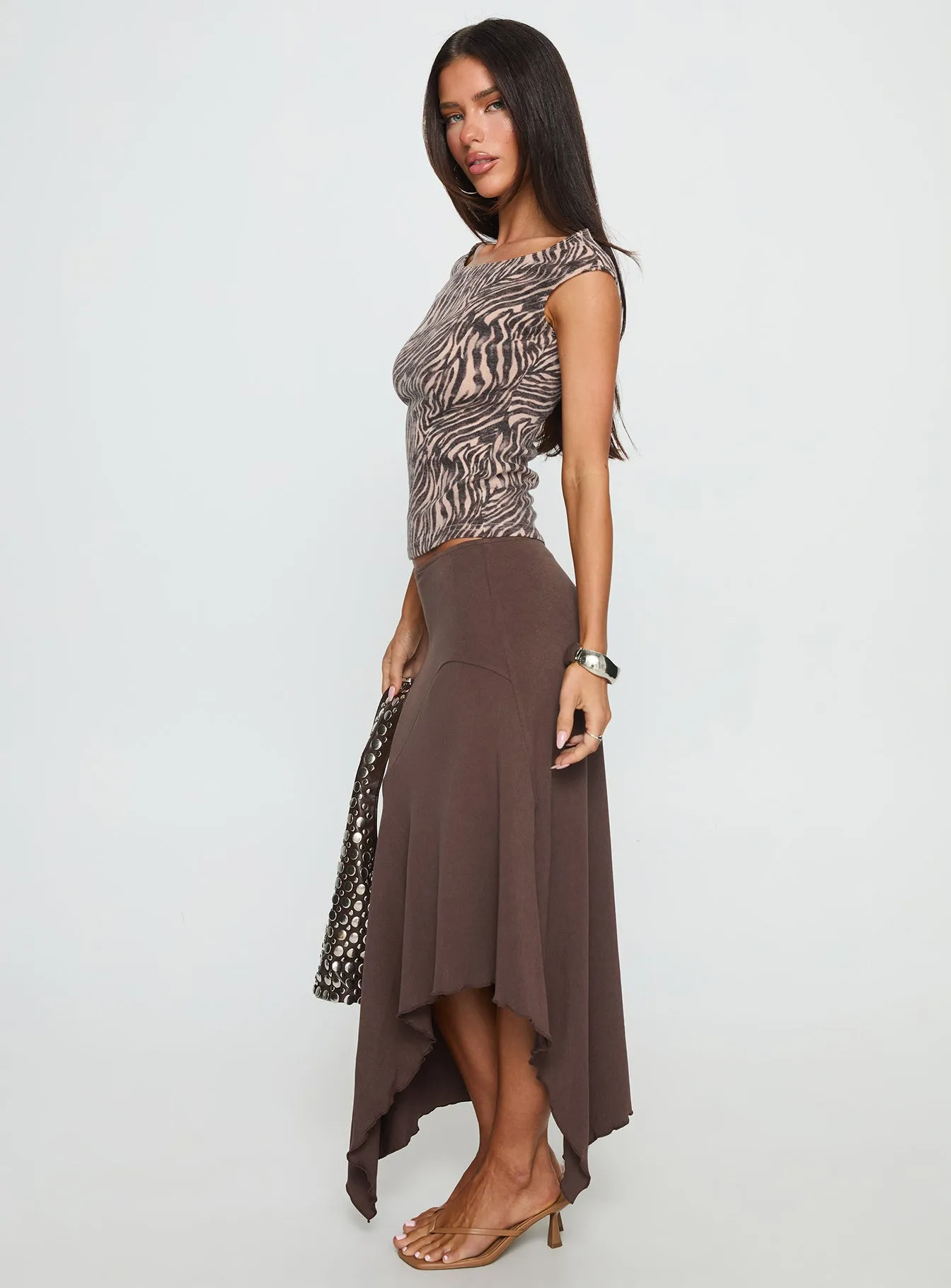Timeless Touch Futura Asymmetrical Midi Skirt Chocolate