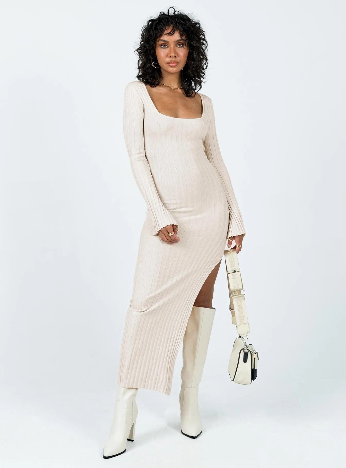 Barossa Long Sleeve Midi Dress Cream Soft Layers