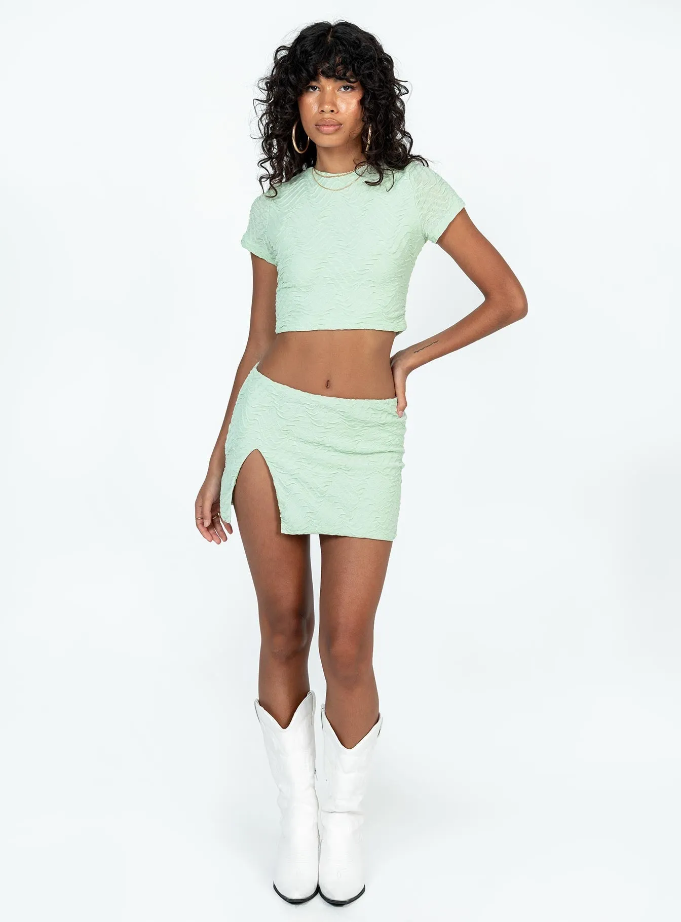 Corduroy texture Fresh Aesthetic Kian Set Green