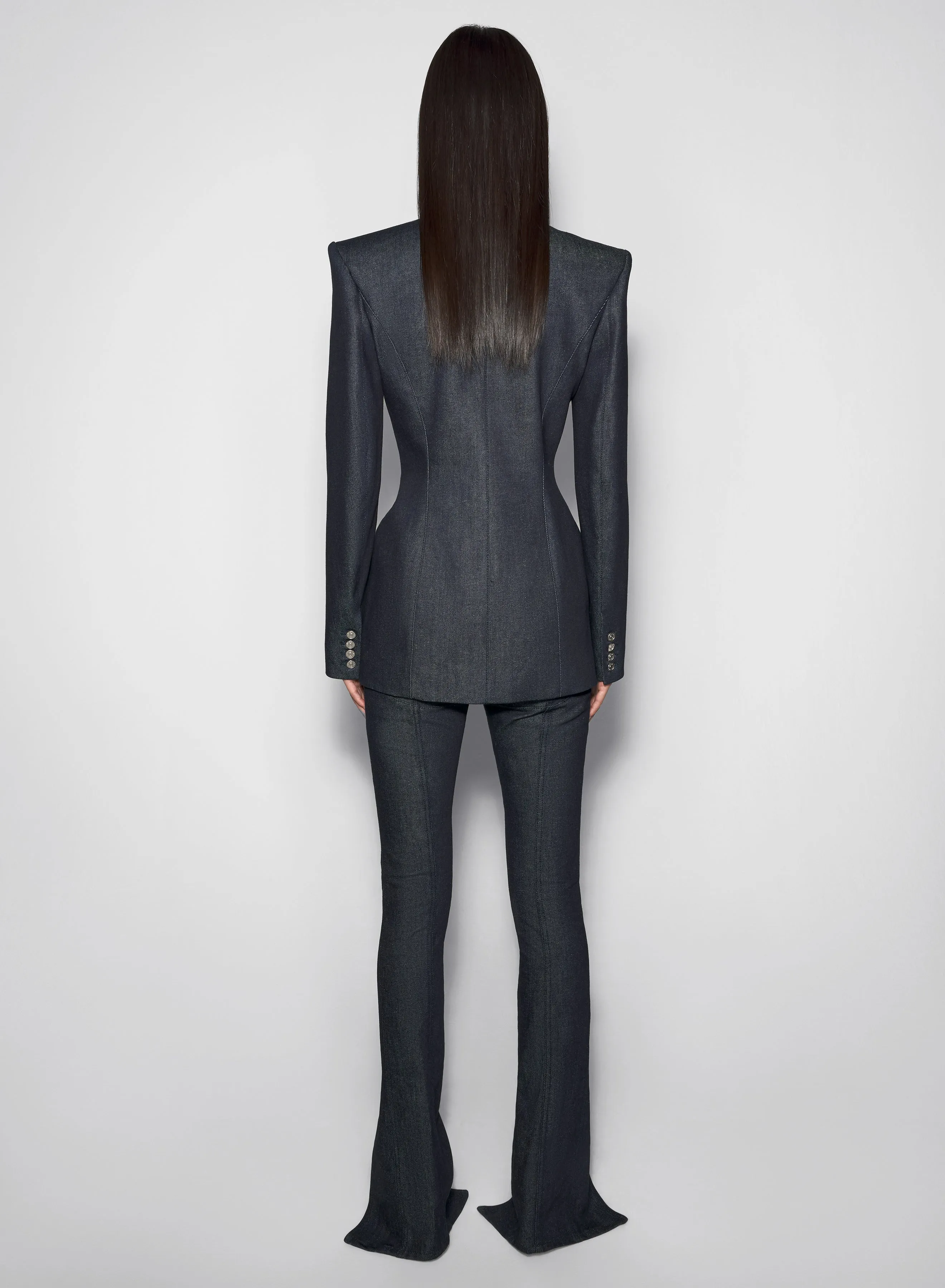 pierced tailored raw denim jacket Water Resistant Fabric