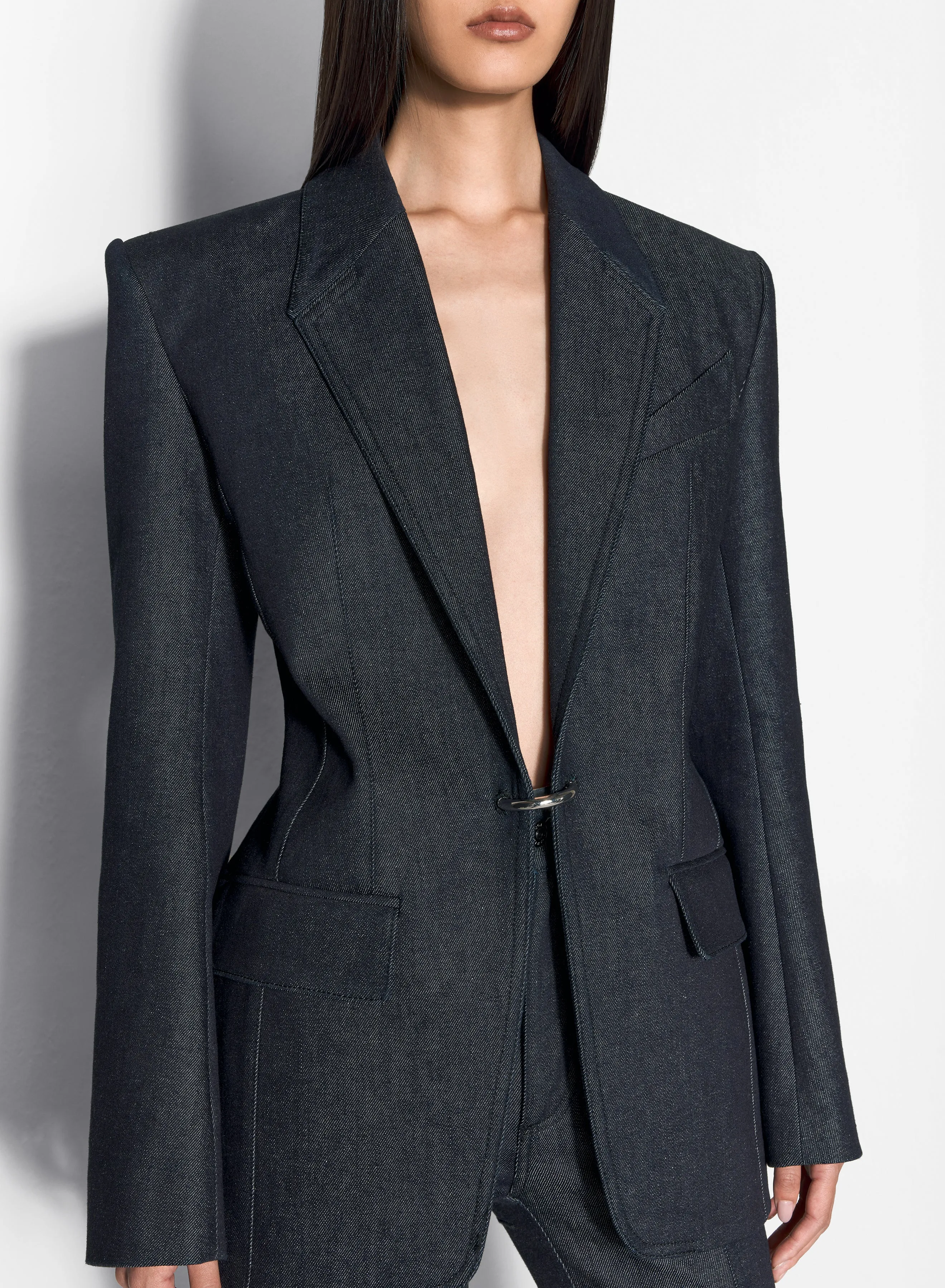 pierced tailored raw denim jacket Polarized Sun Protection