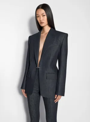 Zip Pockets pierced tailored raw denim jacket