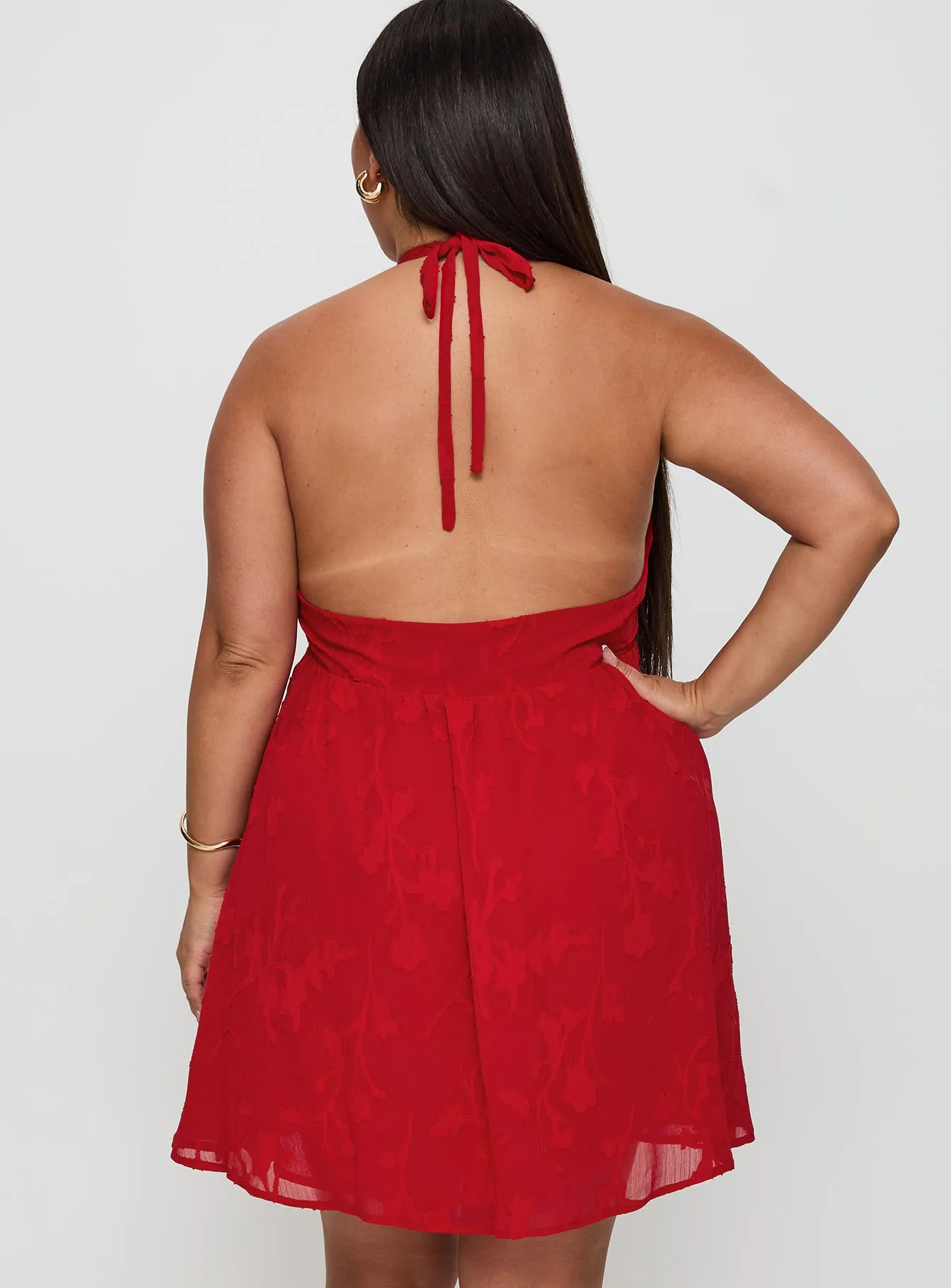 Moriah Halter Mini Dress Red Curve Cotton Skin