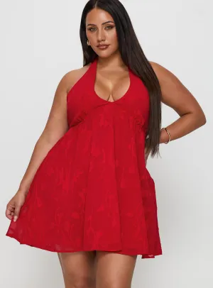 Saturated Hue Moriah Halter Mini Dress Red Curve