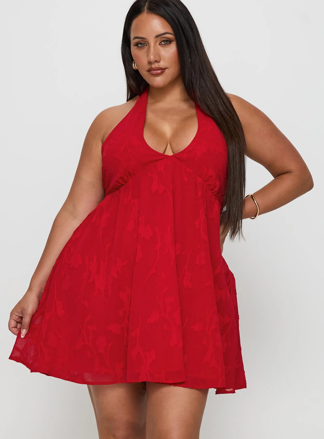 Saturated Hue Moriah Halter Mini Dress Red Curve
