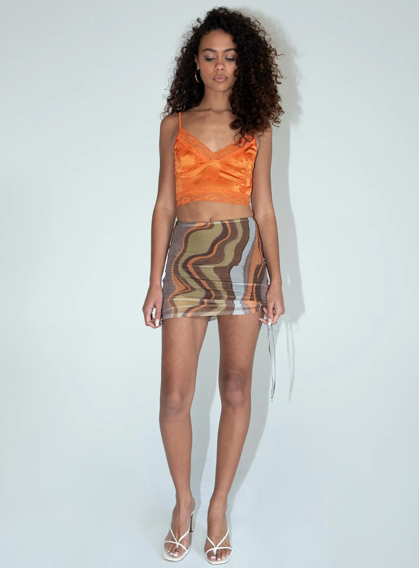 Breathable fabric Sustainable Innovation Motel Analia Mini Skirt Earthy Gradient Brown