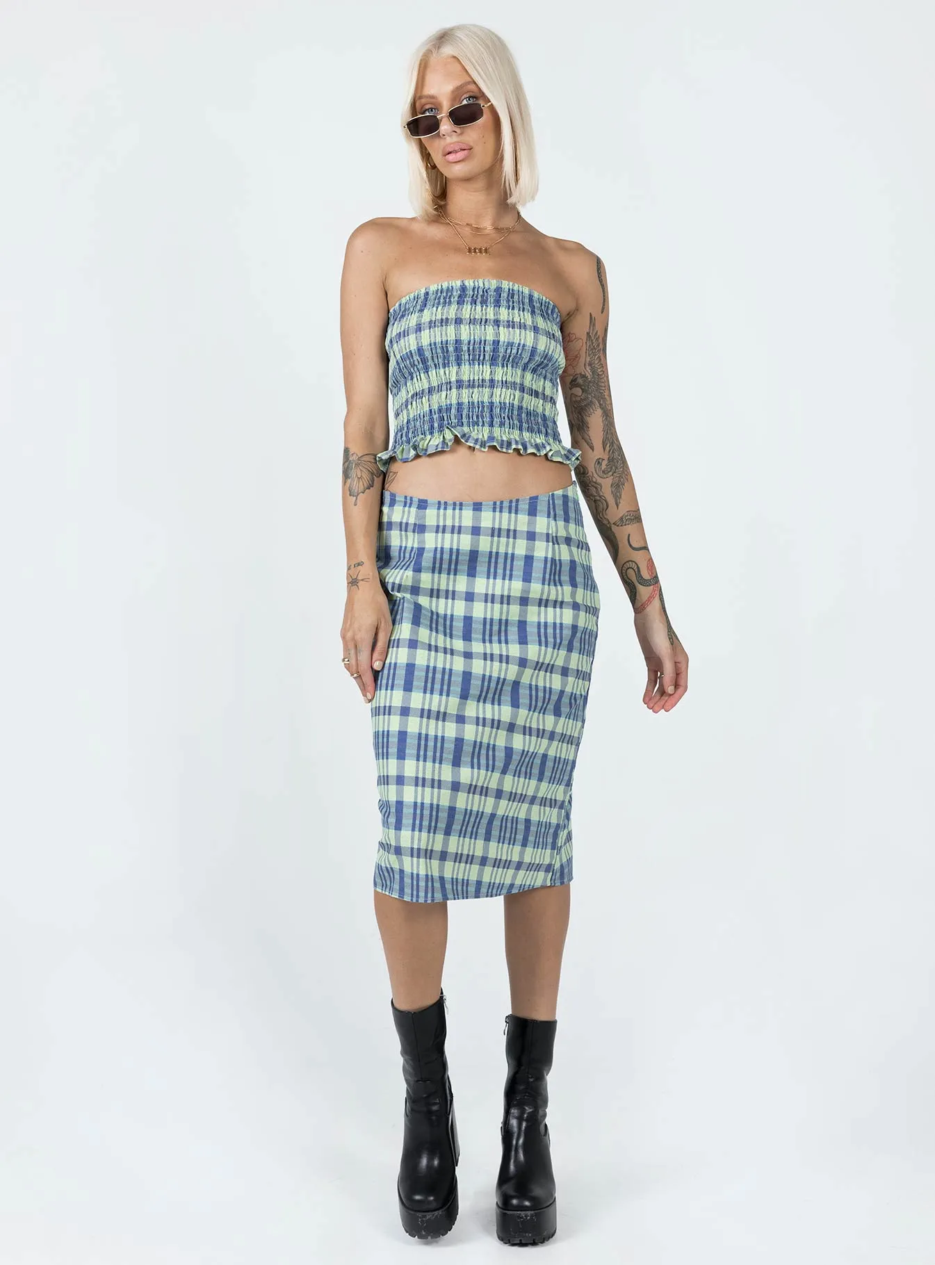 Water resistant coating Motel Harriet Skirt Colourpop Check Blue