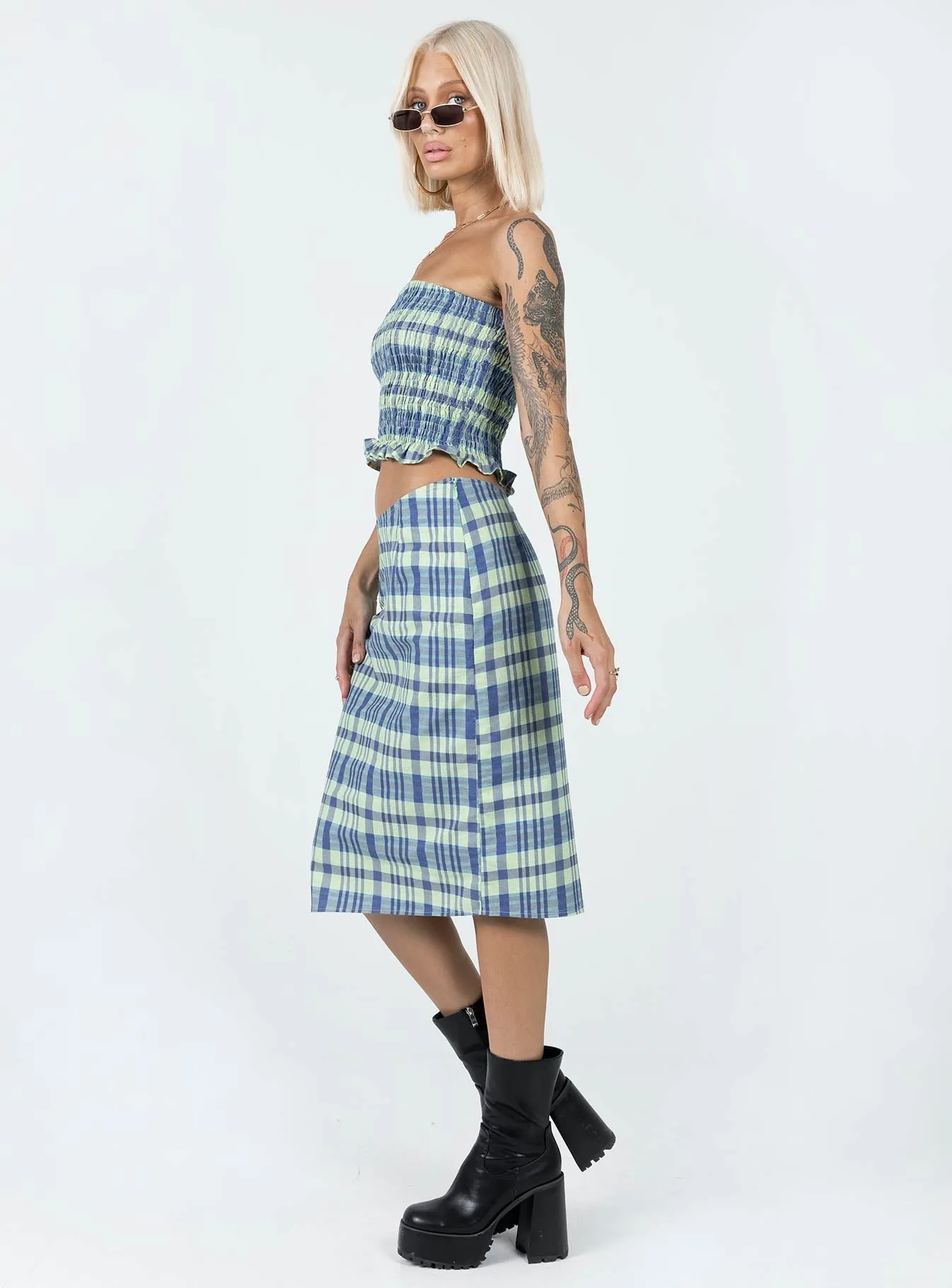 Motel Harriet Skirt Colourpop Check Blue Fashion Tones