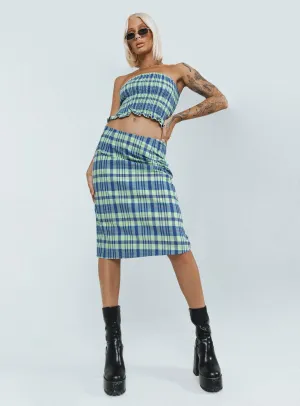 Motel Harriet Skirt Colourpop Check Blue Vibrant Flow Easy Fashion