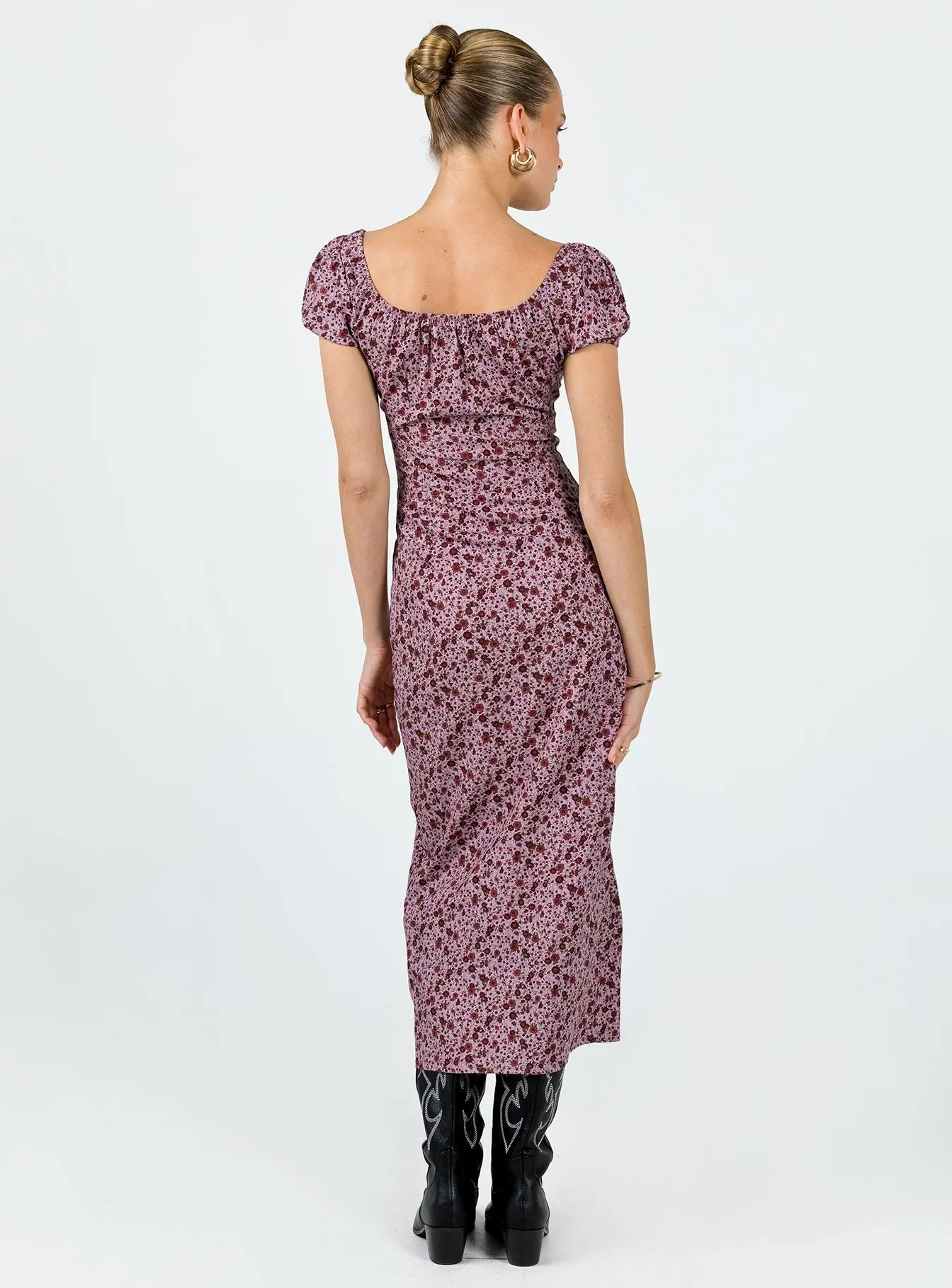 Draped-Style Motel Larson Dress 90s Floral Burgundy