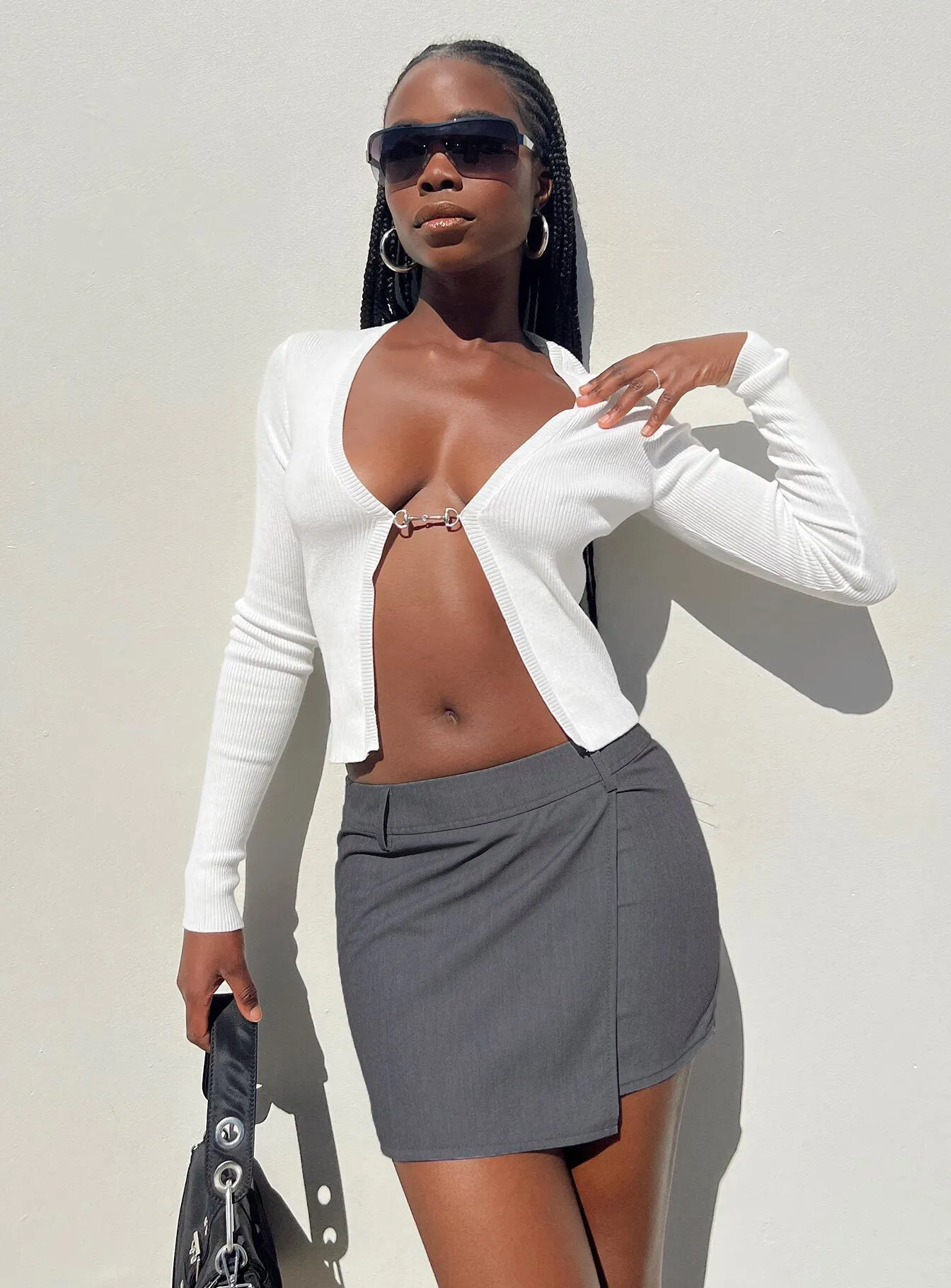 Motel Wahip Mini Skirt In Soft Tailoring Grey Asymmetrical Cut