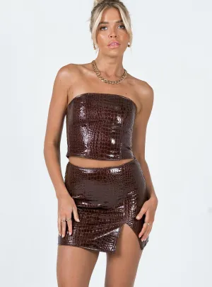 Motel Wren Skirt Croc PU Dark Brown Sustainable Fabric