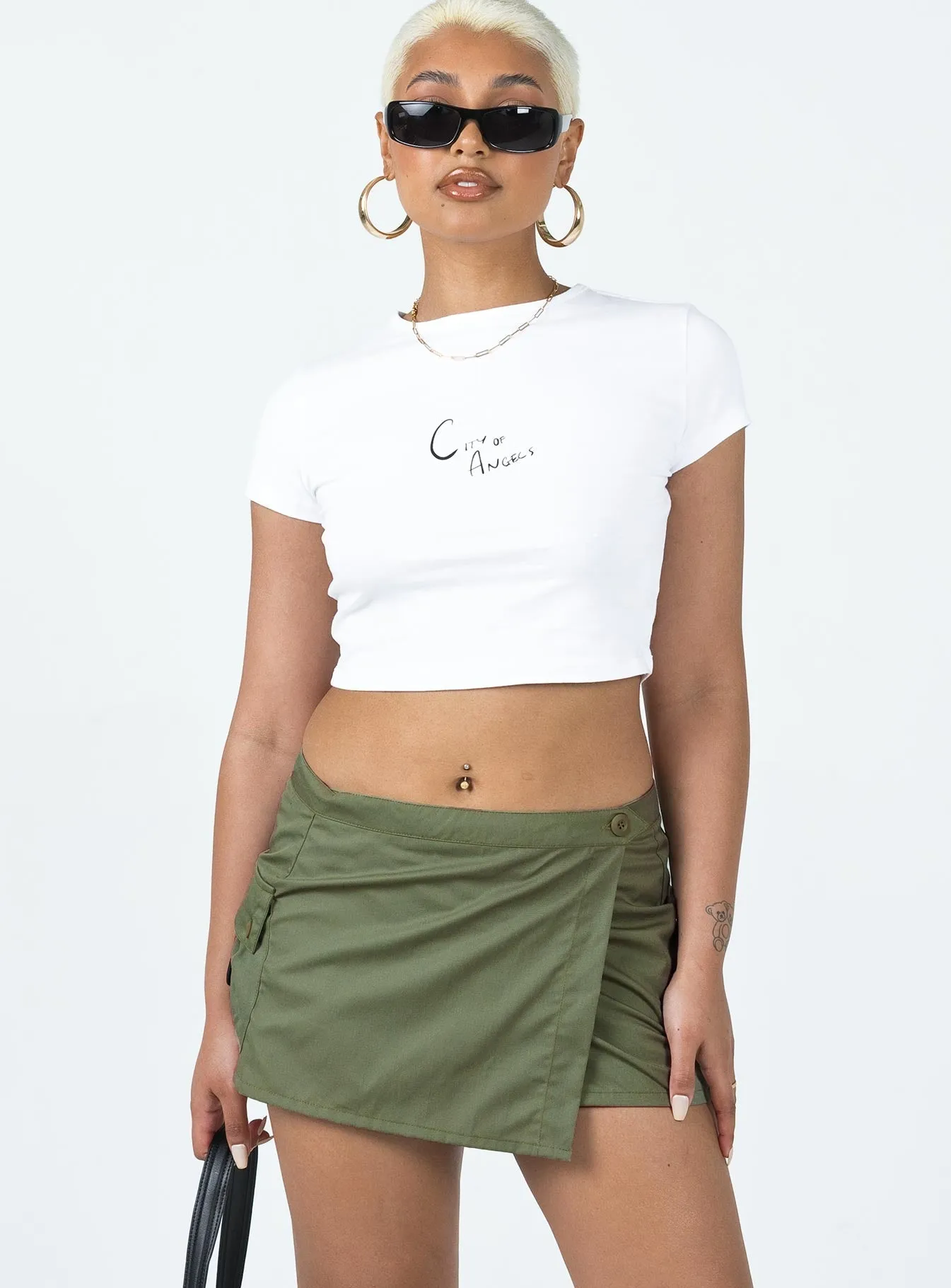 Motel Zephyr Skirt Olive Denim style
