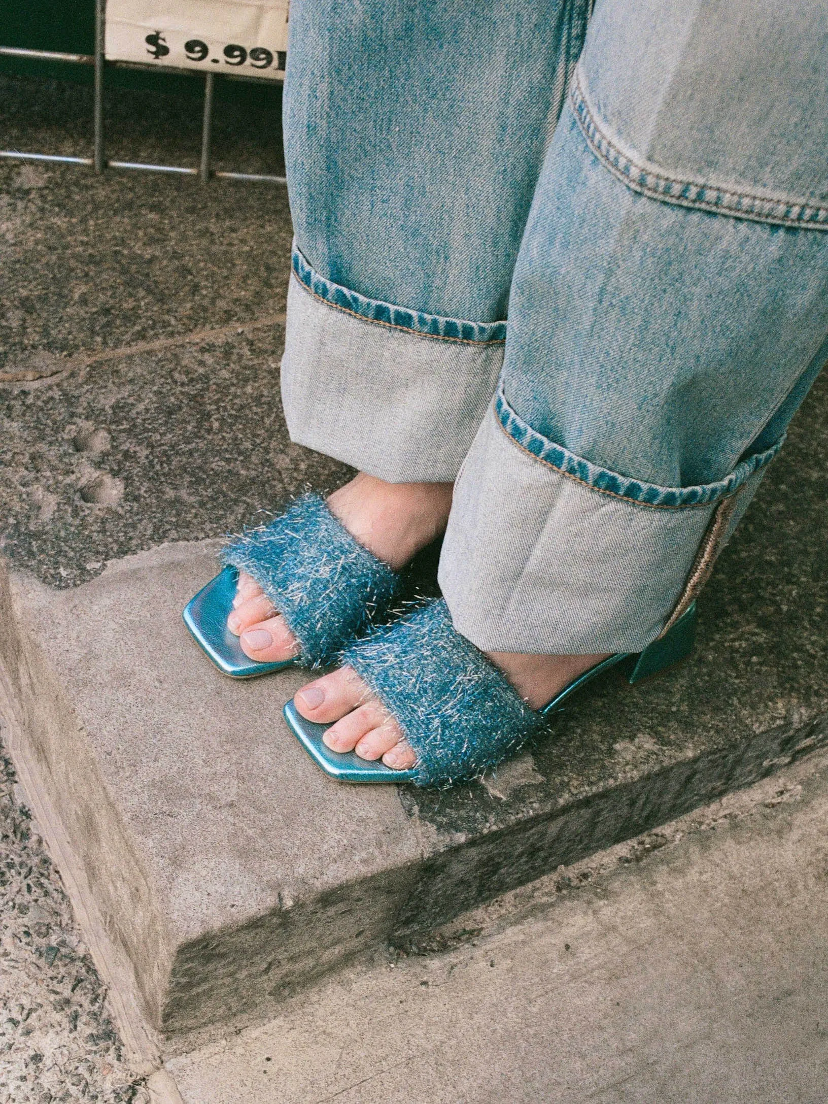 M??rida Blue Sandal Pointed Heeled Shoes Rich Tone