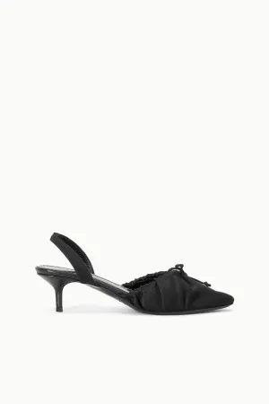Embellished lace up closure ALBA BALLET SLINGBACK | BLACK SATIN