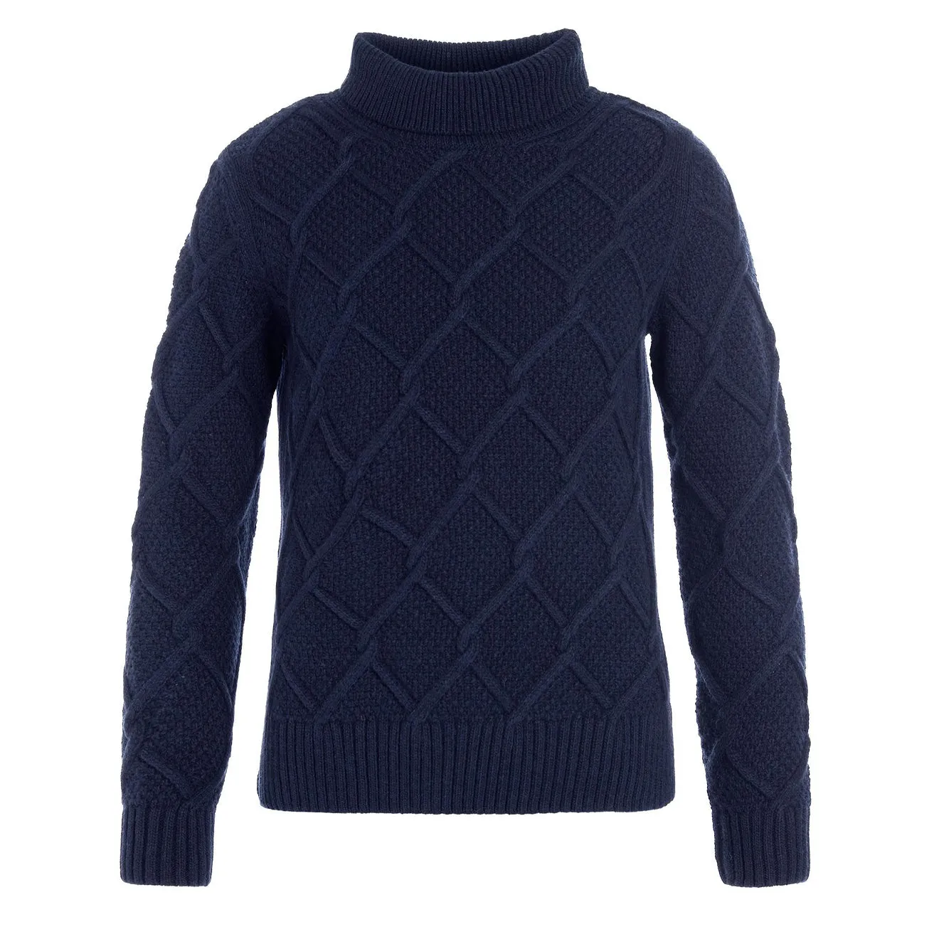 Barbour Womens Burne Roll Neck Knitted Jumper Navy Zigzag Stitch Detail