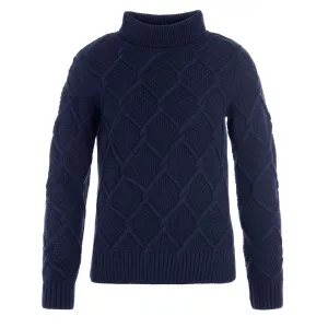 Barbour Womens Burne Roll Neck Knitted Jumper Navy Home Trend Ribbed Collar Design
