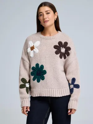 Tagless Labeling Floral Shaker Stitch Sweater