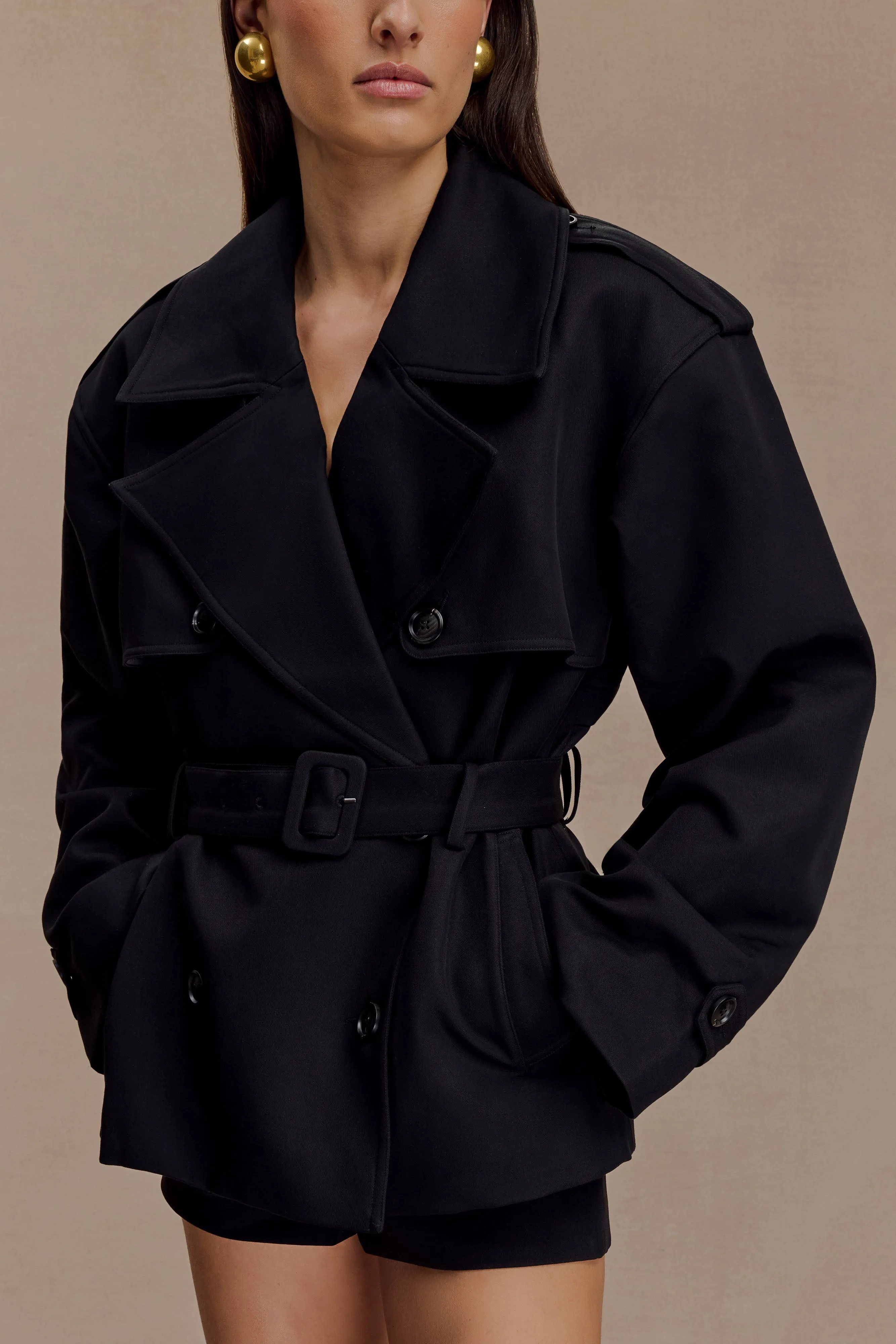 Alden Short Trench Jacket - Black simple design