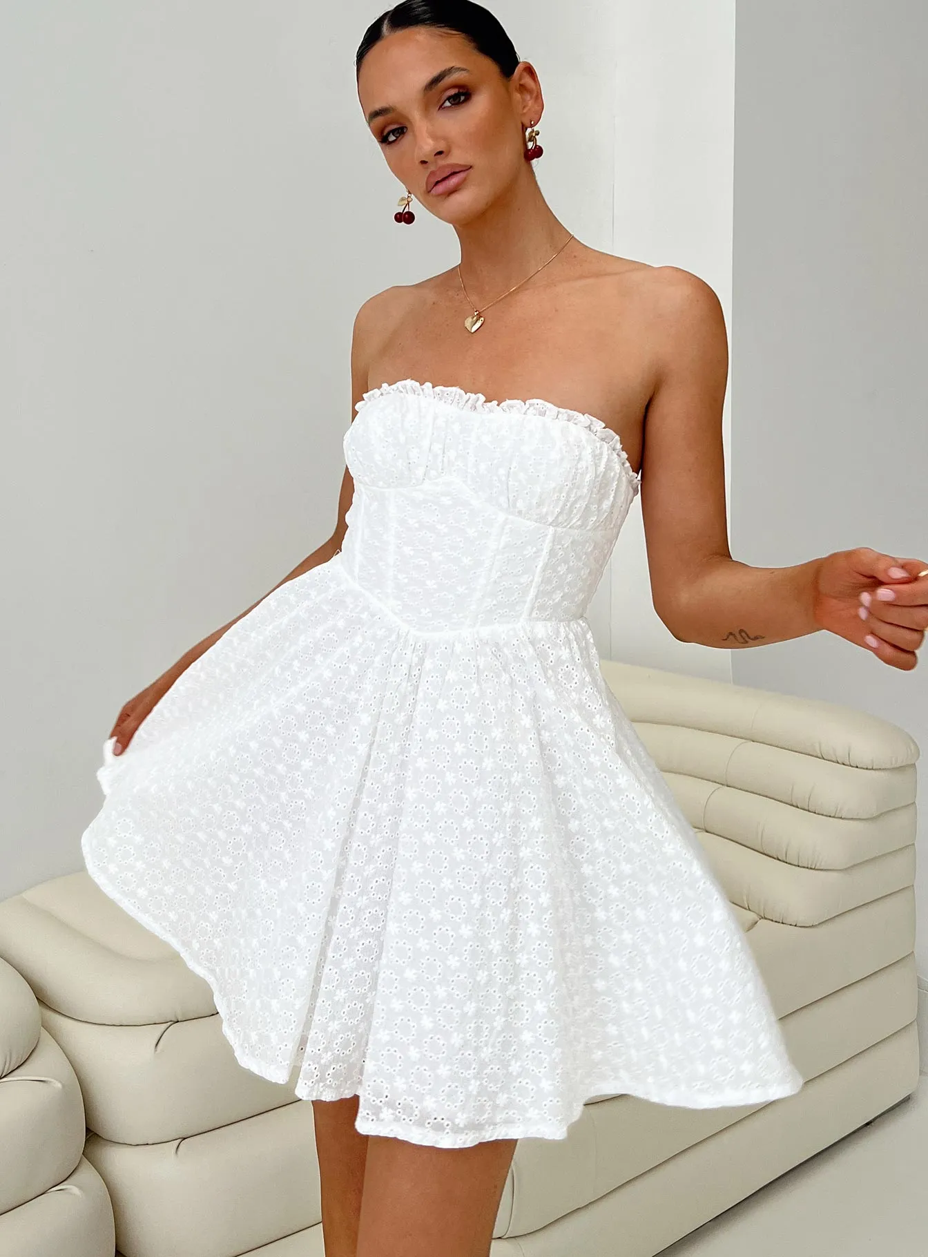 Anti-bacterial Blue Sky Nataria Strapless Mini Dress White