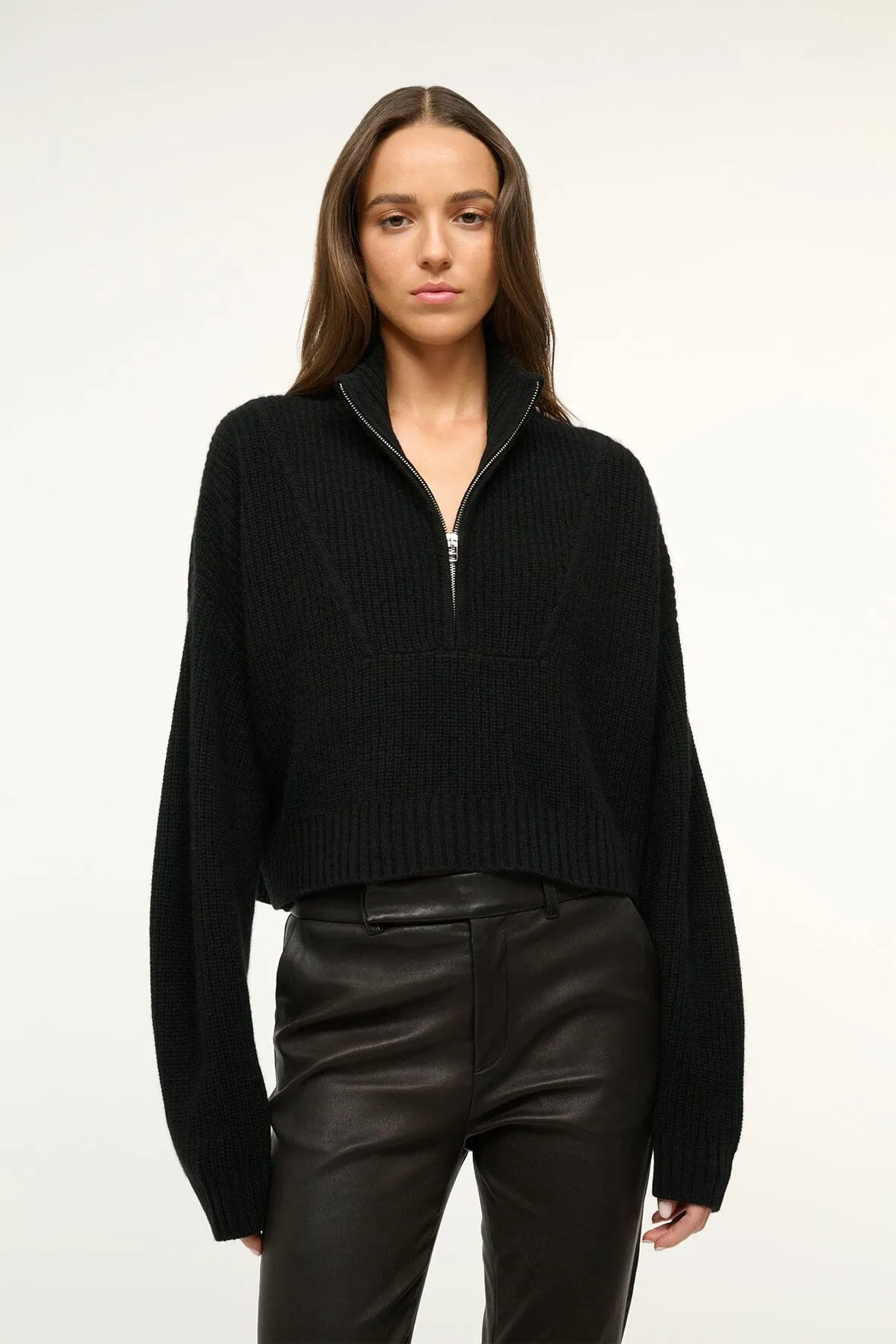CASHMERE CROPPED HAMPTON SWEATER | BLACK Cozy Classic PreShrunk Fabric
