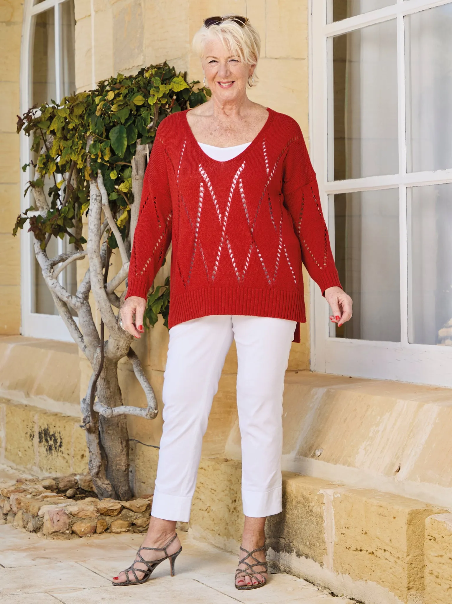 Frida Open Knit Jumper - Terracotta Simple Comforted DoubleLayered Collar