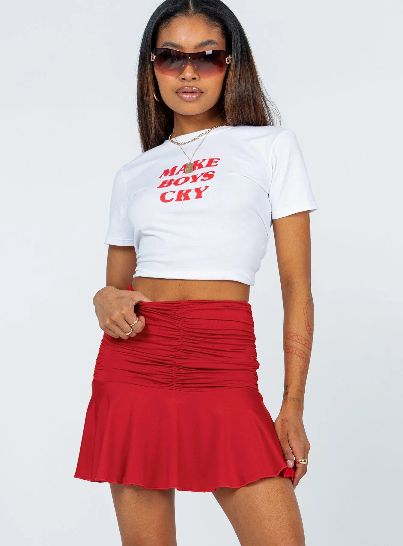 Wilcox Mini Skirt Red Soft Styling Simple Look