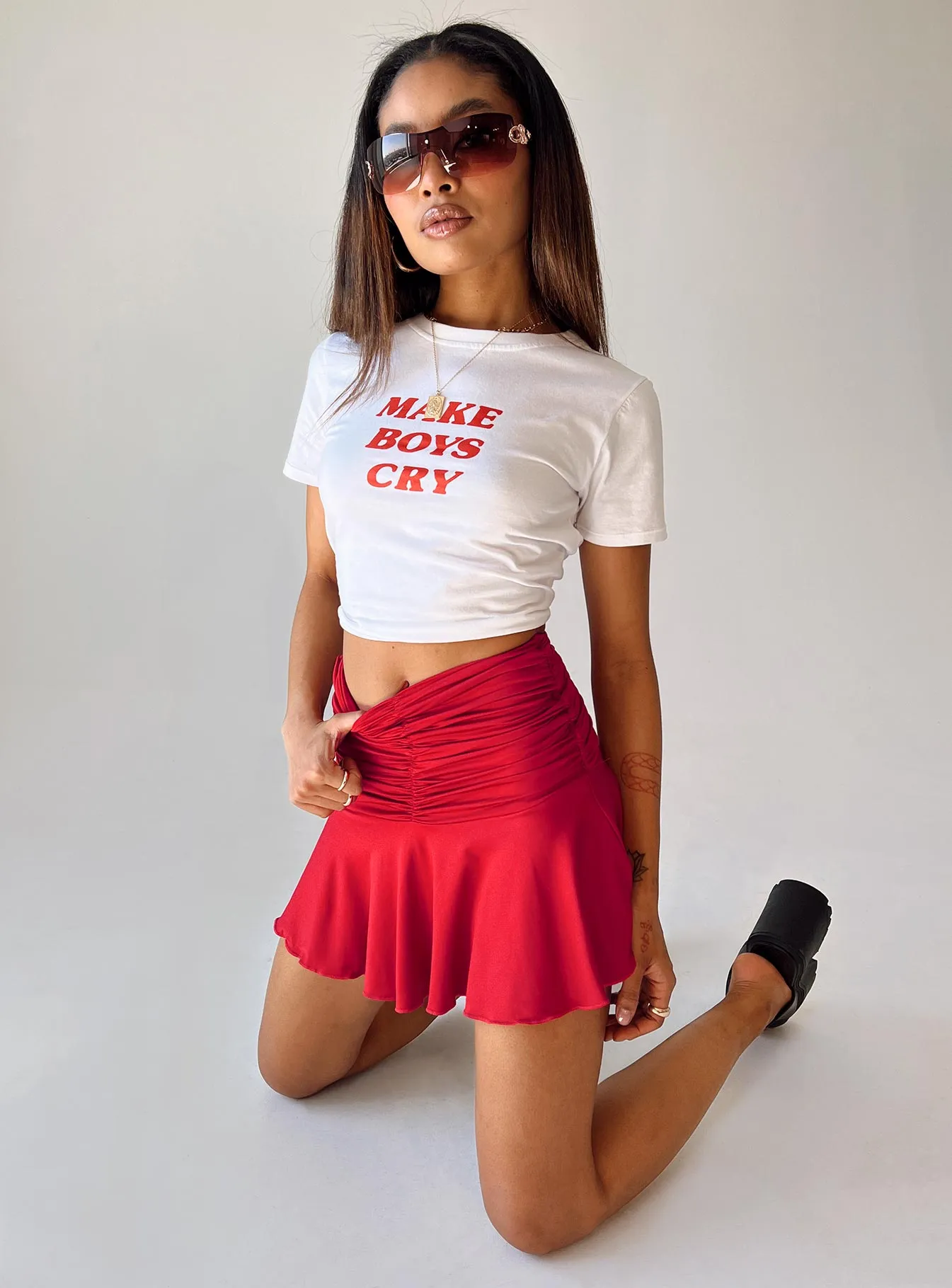 Cozy Vibes elastic waistband Wilcox Mini Skirt Red