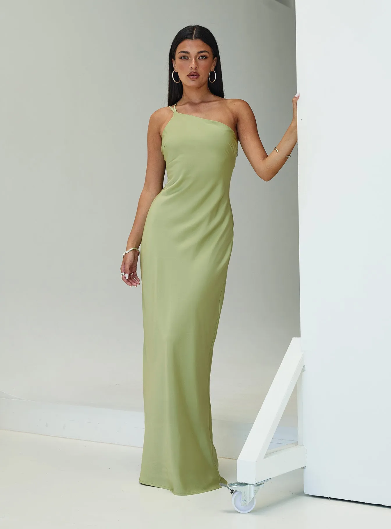 Nehemiah One Shoulder Maxi Dress Green Breath Ease Fashionable Style