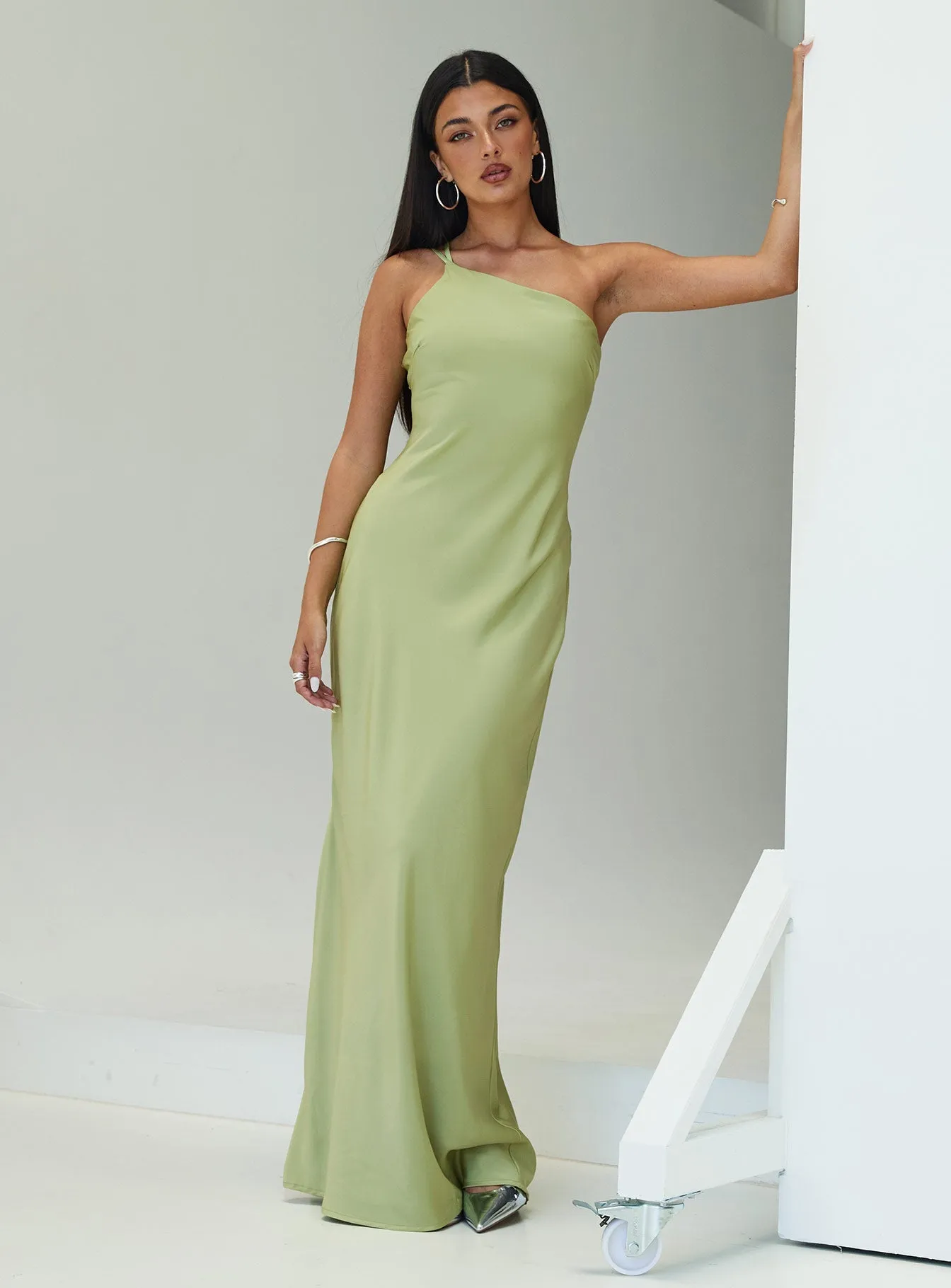 Pure Look Nehemiah One Shoulder Maxi Dress Green