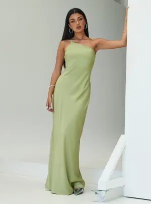 Pure Look Nehemiah One Shoulder Maxi Dress Green