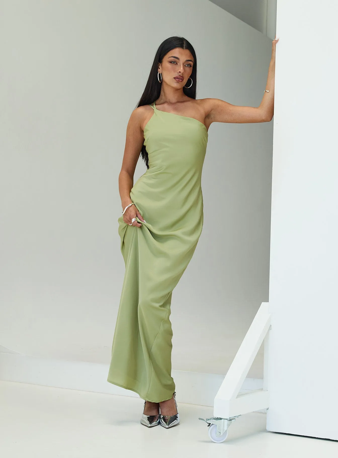 Nehemiah One Shoulder Maxi Dress Green Luxury Feel