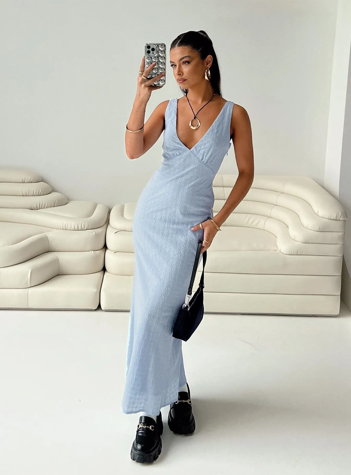 Nellie Anglaise Maxi Dress Blue Comfy Shape Smart Wear