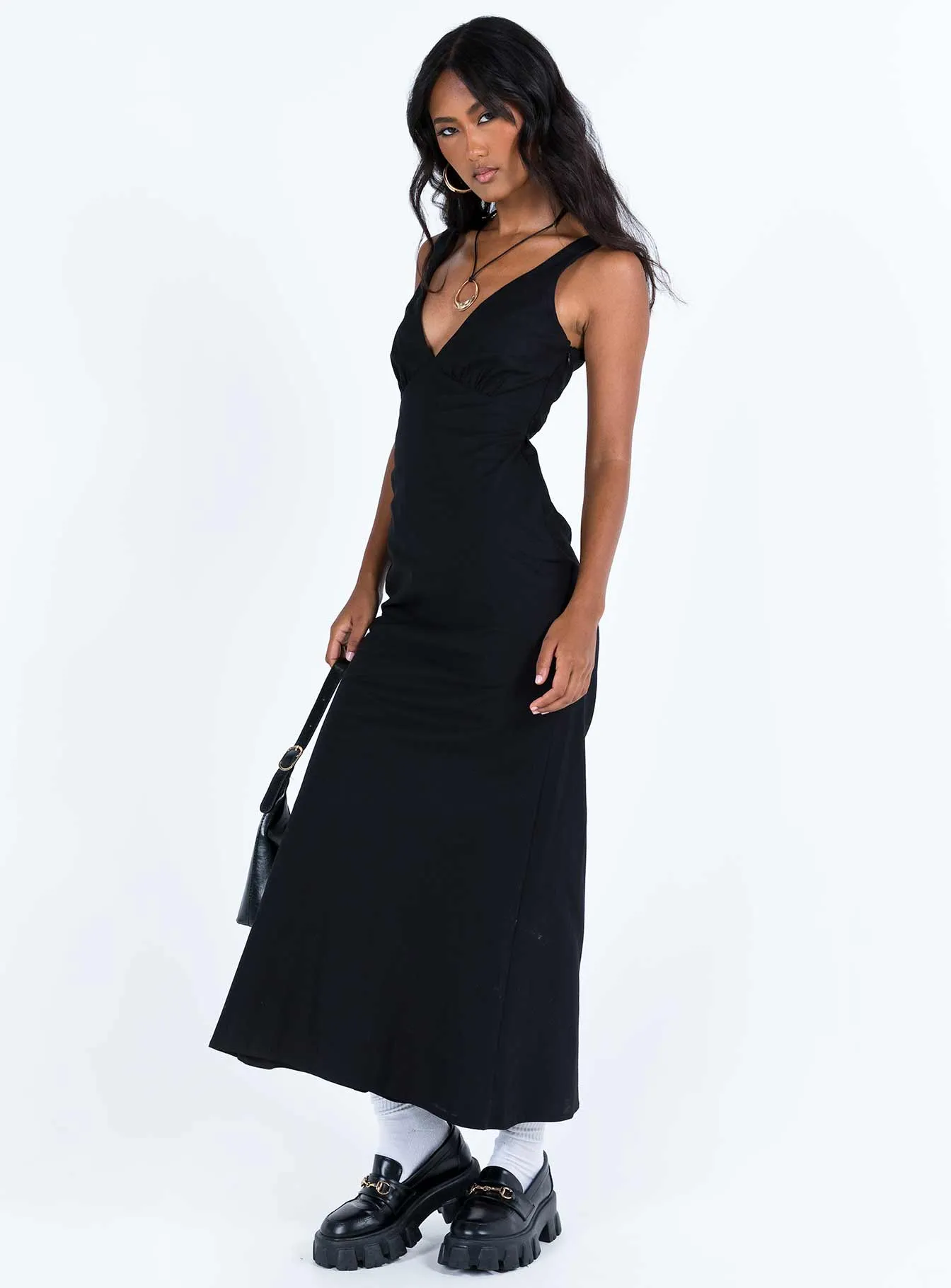 Nellie Maxi Dress Black Linen Inner lining Chic and Stylish